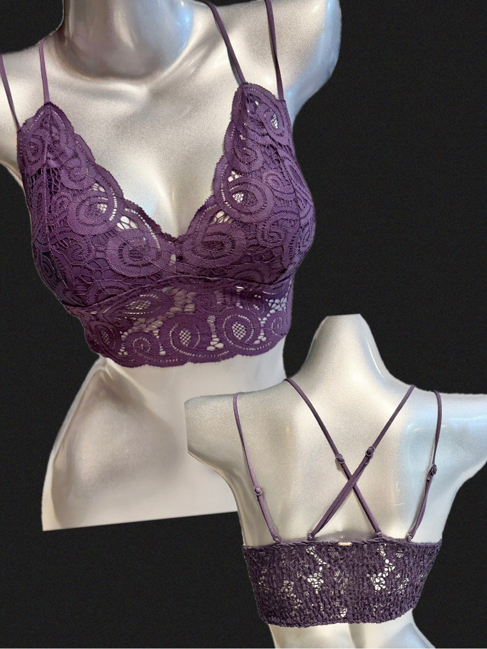 Pink Victoria’s Secret lace bralette sports bra tank strappy back plum purple XS